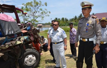 Jasa Raharja Aceh Survei Kecelakaan Maut Bus Kontra Truk di Biruen- Aceh